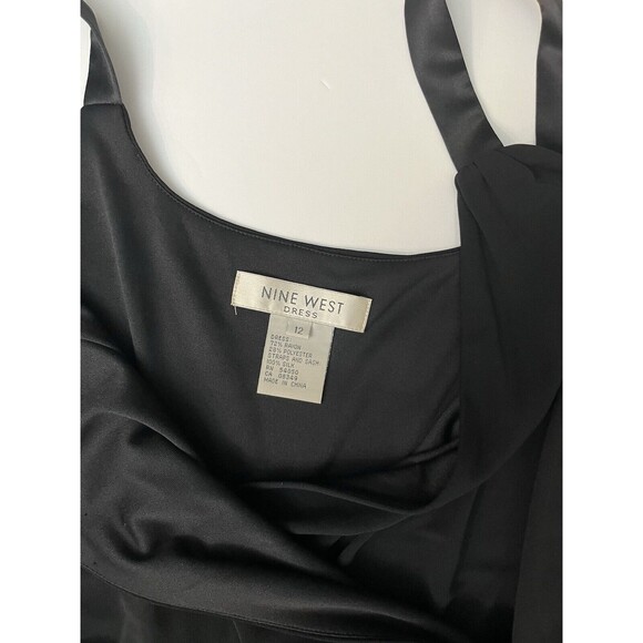 NINE WEST Women’s Dress Size 12 Straps And Sash 100% Silk Asymmetrical V Neck - Picture 12 of 12